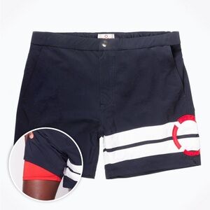 NWT Public Beach Men’s Swim Trunks Size XL | Navy Blue with Red & White Stripe